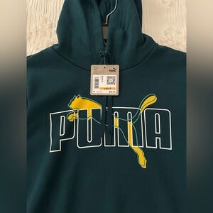 PUMA Men's Dark green Hoodie with Yellow Logo - new with tags - Size S